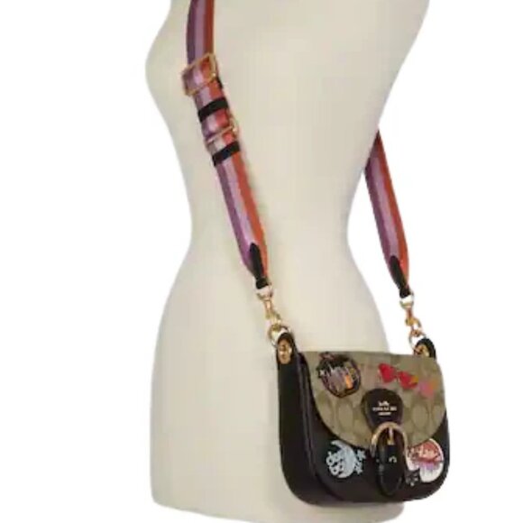 NWT Coach Kleo Disco Signature Crossbody Embellished Patchs Saddle Shoulder Bag - Picture 14 of 15